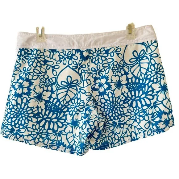 Adidas Junior Size 7 Board Shorts Floral Teal White Velcro & Tie Waistband - Picture 5 of 12